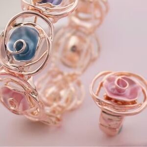 Elegant Rose Gold and Pink Enamel Jewelry Set